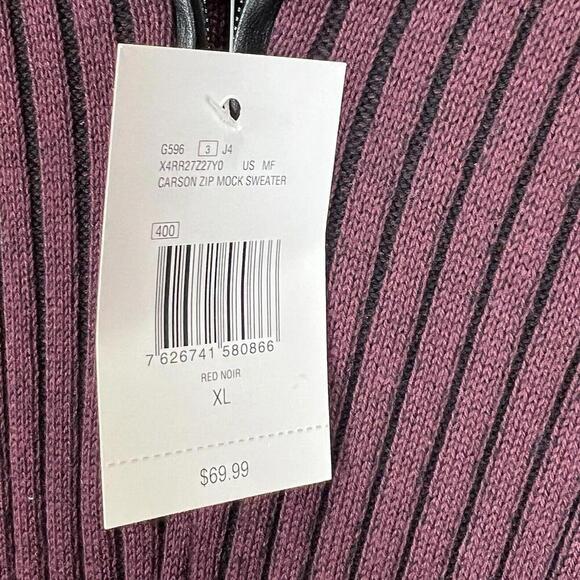 Guess Jeans Men's Sweater Quarter Zip Up Burgundy Mock Neck Size XL Pullover NWT - Picture 6 of 7
